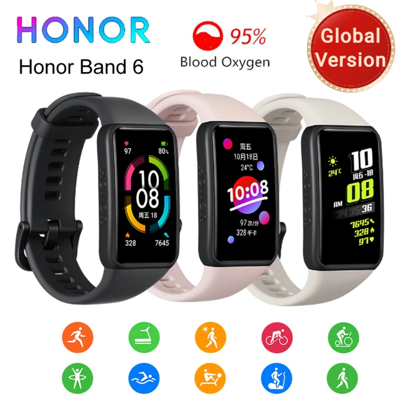 Смарт-браслет HONOR Band 6 глобальная версия водонепроницаемый с пульсометром
