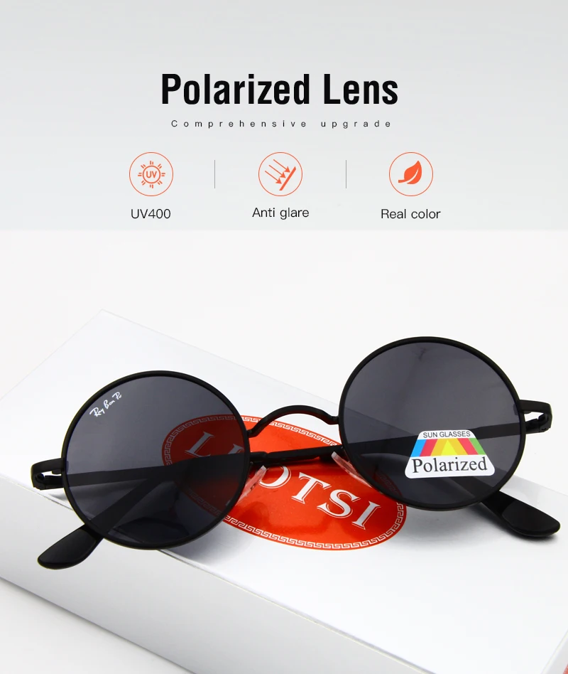 Round Sunglasses Fashion Oval Polarized Circular glasses Men Brand Designer Male Sun Glasses Black Frame UV400 Perform