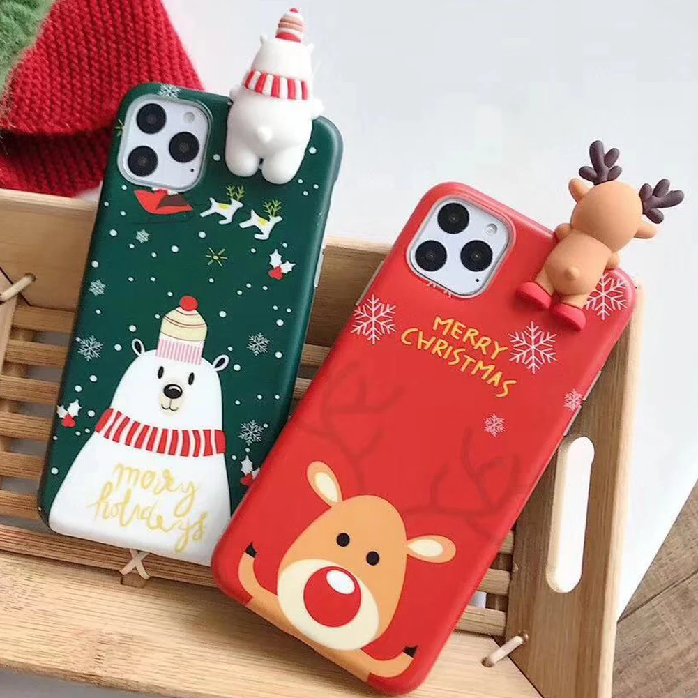 3D Christmas Deer Case for iPhone 11 Cover Silicone Cartoon Snowman Back Pro Max 7 Plus 6 6s 8 X XR XS |