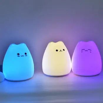 

1pcs Cat Silicone Lamp LED Night Light Touch Sensor Colorful Lamp USB Rechargeable Bedside Lamp Tap Control Night Lamp