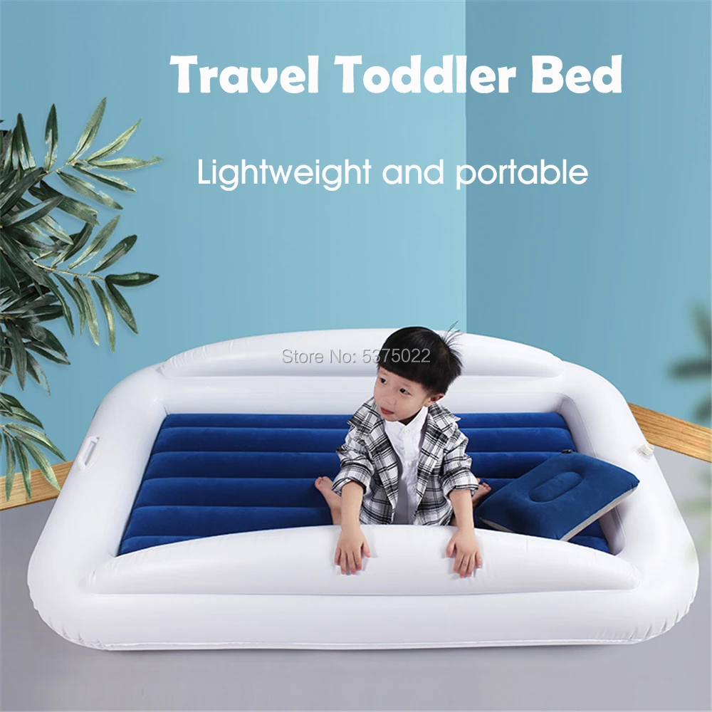 Надувная Детская кровать для путешествий с защитными бамперами портативный надувной матрас для детей со встроенным бортиком темно-синего цвета