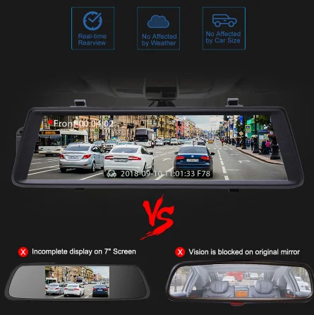F900 1" двойной dash камера HD1080P сенсорный экран рекордер с 1:1 дисплей обнаружения зеркало видеорегистраторы