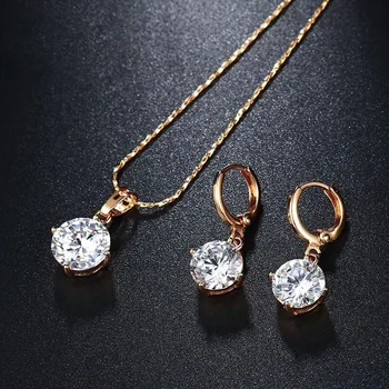 

MxGxFam Gold Color Single Stone Jewelry set Women ( Pendant Necklace and Earring) High Quality Not Allergic