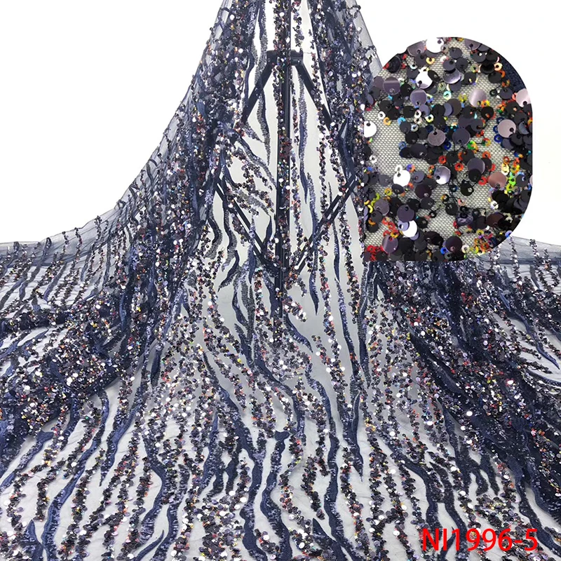 

NEW African Nigeria Lace Fabric High Quality French Tulle Net Lace with Sequins for Wedding Party Dresses KSNI1996-5