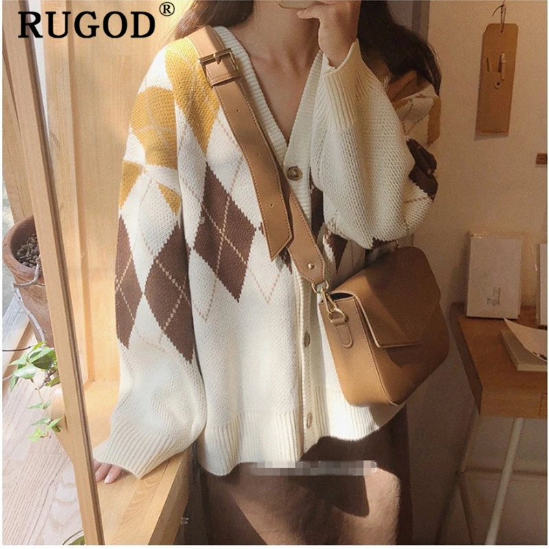 Женский вязаный кардиган RUGOD повседневный однобортный Кардиган оверсайз с
