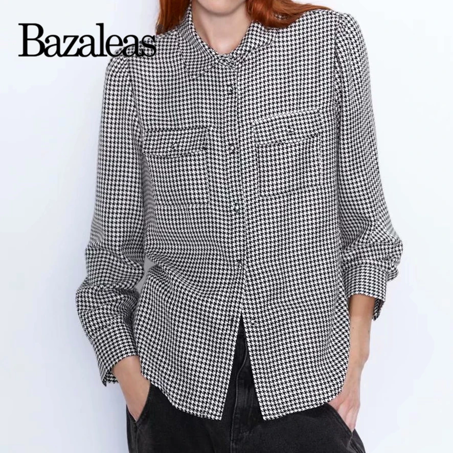 Dropshipping Basic Houndstooth Print Loose shirt All Match blusas mujer de moda 2019 Turn Down Collar blouses woman |