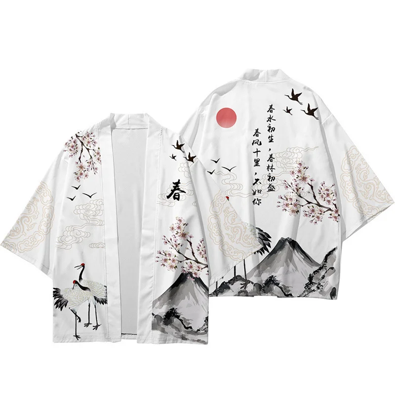 Samurai Crane Japanese Style Kimono Haori Men Women Cardigan Chinese Dragon Traditional Japanese Clothing Casual Clothes