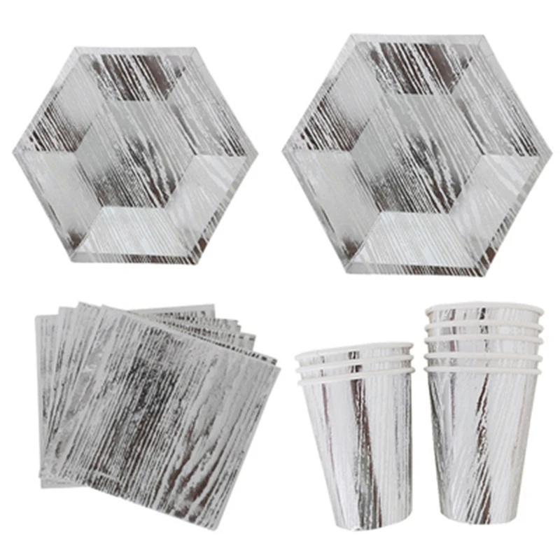 Set 1-silver Ipalmay-металлические деревянные зерна шестиугольный бумажный вечерние чашки тарелки салфетки День рождения Свадьба год столовая посуда все для праздника - Цвет: Set 1-silver