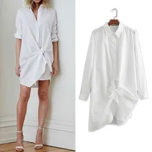 ##Special Price Summer women blouses design knotted light long-sleeved single-breasted shirt dress irregular loose temperament white dress ##Special Price Summer women blouses design knotted light long-sleeved single-breasted shirt dress irregular loose temperament white dress