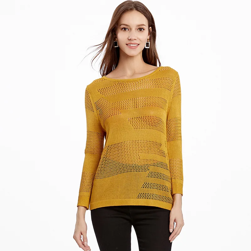 

New sexy Hollow Out Pullover Sweater Solid Color Thin Section Perspective Knitted Sweater Women Slim Fit Female Pullovers Tops