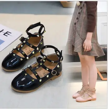 

spring&summer PU leather princess leather shoes female children sandals cutout child single shoes breathable rivet dance shoes