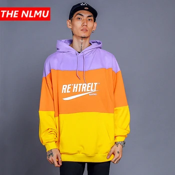 

Hip Hop Loose Hoodies Men Harajuku Color Block Patchwork Pullover Hooded Sweatshirts 2019 Streetwear Fashion Tops Male WG631