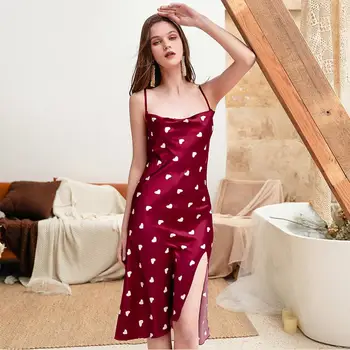 

Sexy Sleepwear Silk Women Nightgown Long Home Dress 2020 new Sexy Nightdress Satin Night Lingerie Sweet Nighties Women #1222
