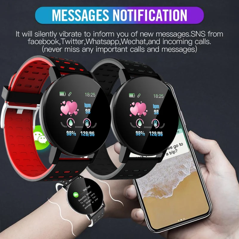 

Reloj Inteligente 119Plus Women Fashion Smart Watch 2020 For Men Fitness Sport Watch Waterproof Smart Watch Android IOS amazfit