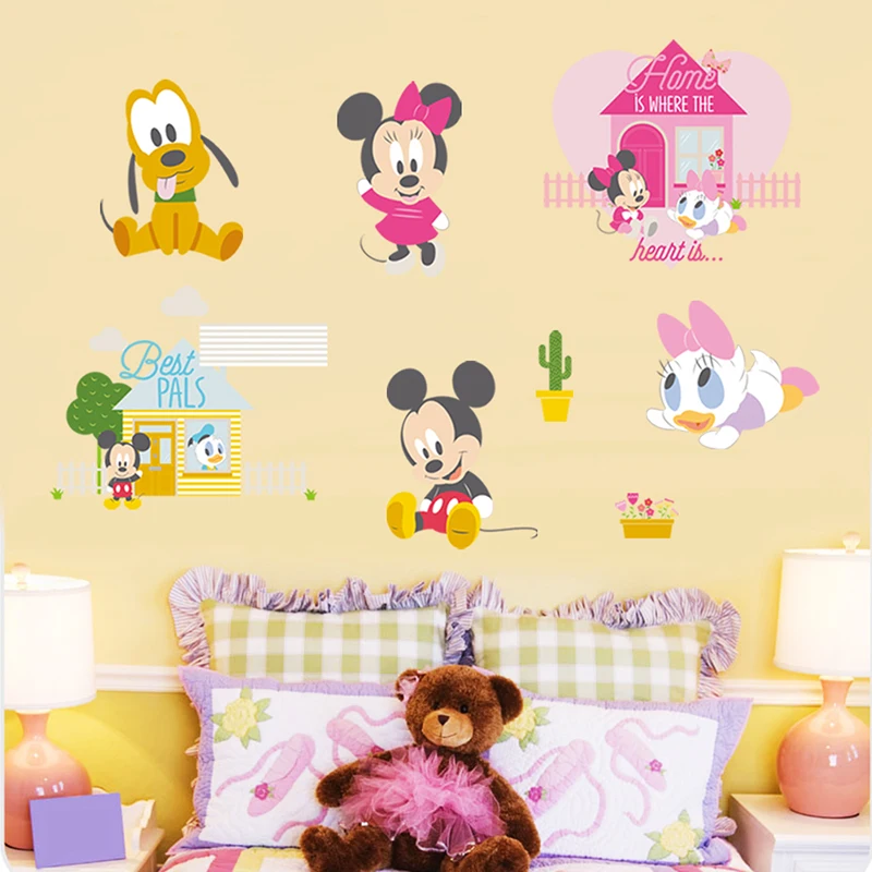 Cartoon Disney Mickey Minnie Mouse Pink House Wall Stickers For Kids Room Home Decor Bedroom Wall PVC Mural Art DIY Wallpaper Cartoon Disney Mickey Minnie Mouse Pink House Wall Stickers For Kids Room Home Decor Bedroom Wall PVC Mural Art DIY Wallpaper