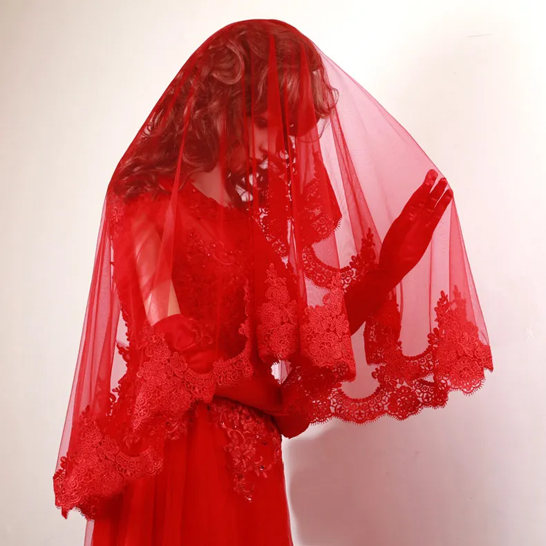 One Layer Short Veil Wedding 1.5 M Length Lace Edge Bridal Veil Without Comb Cove The Face bridal veil