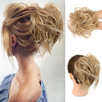 

Curly Scrunchy Chignon With Elastic Rubber Band On Messy Bun Ponytails Synthetic Flexible Hair Buns Hair Extensions