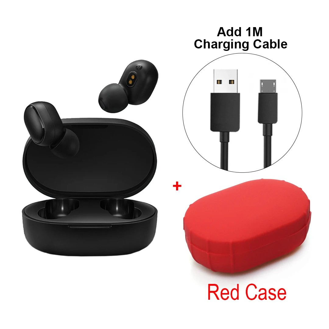 Add Cable Red Xiaomi Redmi Airdots TWS, Bluetooth 5,0, беспроводные наушники, гарнитура, наушники, голосовое управление, шумоподавление, управление краном - Цвет: Add Cable Red