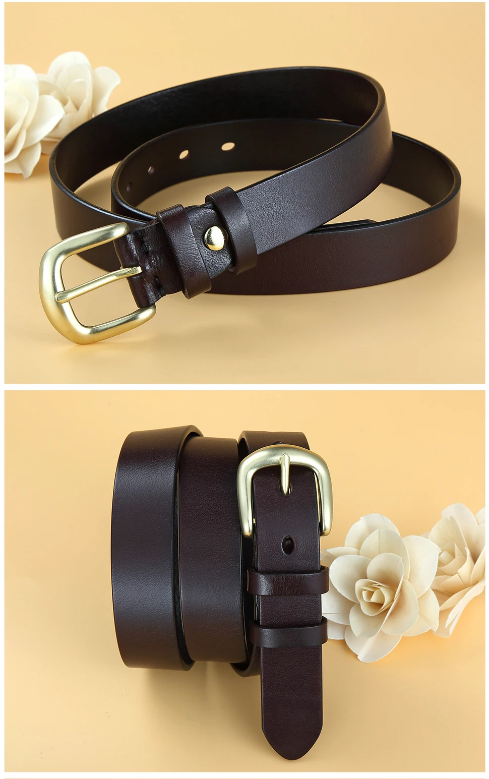 Women Genuine Leather Belt Pin Buckle Vintage Cowskin Strap Female Waistband Solid Buckle Fancy for Jeans Dress Accessory