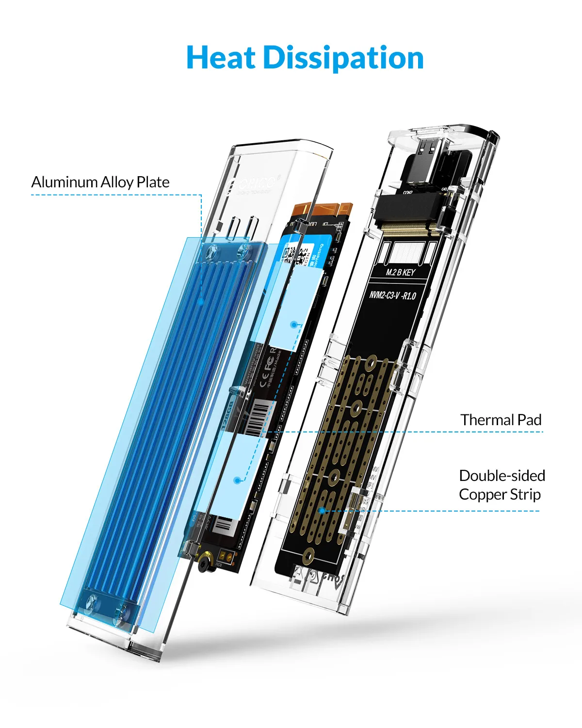 ORICO M2 NVMe Case Transparent Hard Drive Enclosure for NVME PCIE NGFF SATA M/B Key SSD Disk portable hdd case