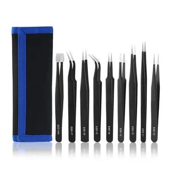

9Pcs Stainless Steel Precision Tweezers Set Anti Static Repair Jewelry Tool Kit 45DC24