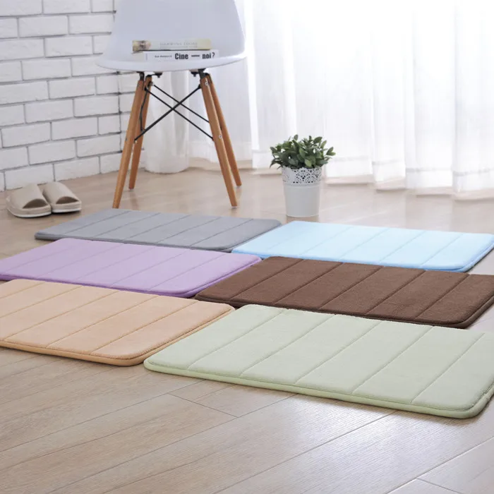 

Thick Coral Velvet Carpet Vertical Striped Memory Foam Mat Bathroom Toilet Carpet Mat Goods