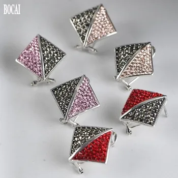 

2020 New real S925 Silver Fashion Jewelry Thai Silver Diamond Earrings Woman Marc Stone / Zircon Earrings Woman Silver Earrings
