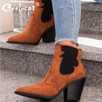 

Coolcept New Woman Ankle Boots Thick Heel Pointed Toe Woman Winter Shoes Fashion Classic Short Boots Daily Footwear Size 36-41
