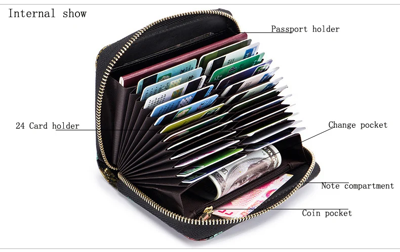 Western Rfid Large Capacity Double Row Organ Print Design Leather Women Wallet Passport Driver License Women Coin Purse