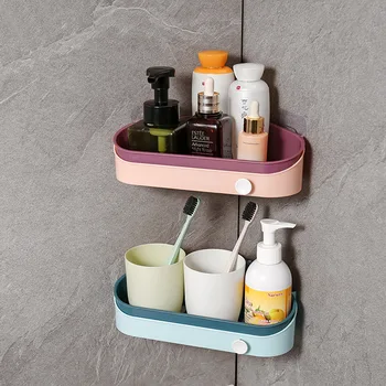 

Wall Mounted Storage Shelves Racks Bathroom Organizer Shower Creative Drain Shelf Hanging Seamless Adhesive Storage Rack