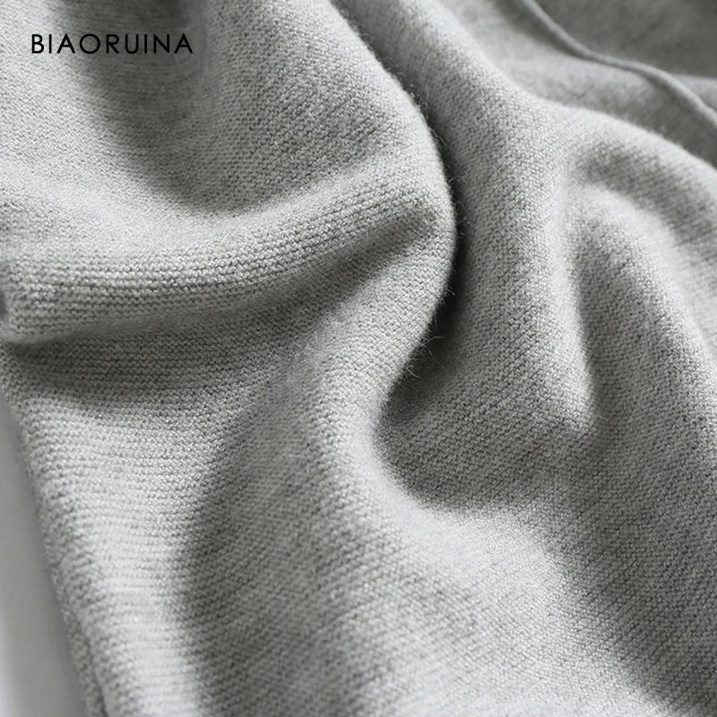 BIAORUINA, 3 цвета, Женская водолазка, элегантный, шерсть, свитер, рукав три четверти, женский, свободный, шикарный, короткий пуловер