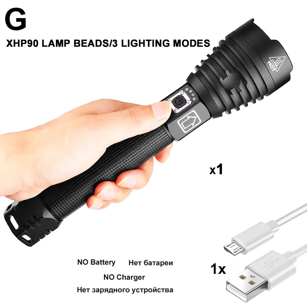 ZK20 XHP90/XPH70/XPH50 светодиодный вспышка светильник фонарь USB Перезаряжаемые Мощность Дисплей 26650 18650 Ручной Аккумуляторный светильник Фонари - Испускаемый цвет: G-XHP90-NO Battery
