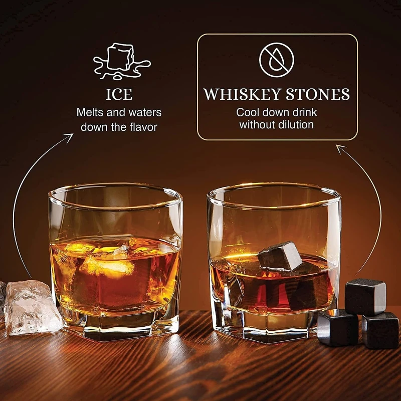 Whisky Wine Tool Set Glass Cup Flannel Storage Bag Stones for Whiskey Wine Beer Juice Cool Drinks Gift Favor