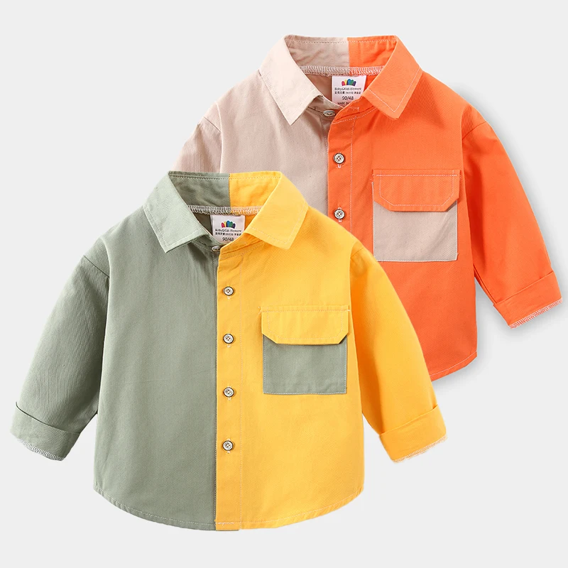 Spring Autumn New Design 2 3 4 5 6 8 10 Years Children Long Sleeve Pocket Color Patchwork Cotton Shirt For Baby Kids Boys
