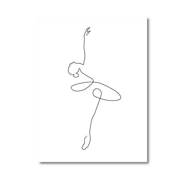 thumbnail image 1 of Impresión abstracta de bailarina, dibujo corporal de una línea, pintura en lienzo, obra de arte en blanco y negro, imagen de baile, póster, decoración de pared para habitación de niña, 1 of 5