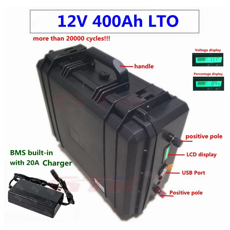 Водонепроницаемый ip67 20000 циклов LTO 12V 400Ah аккумулятор из лития и титана 12V для троллинга мотора soar системы+ 20A зарядное устройство