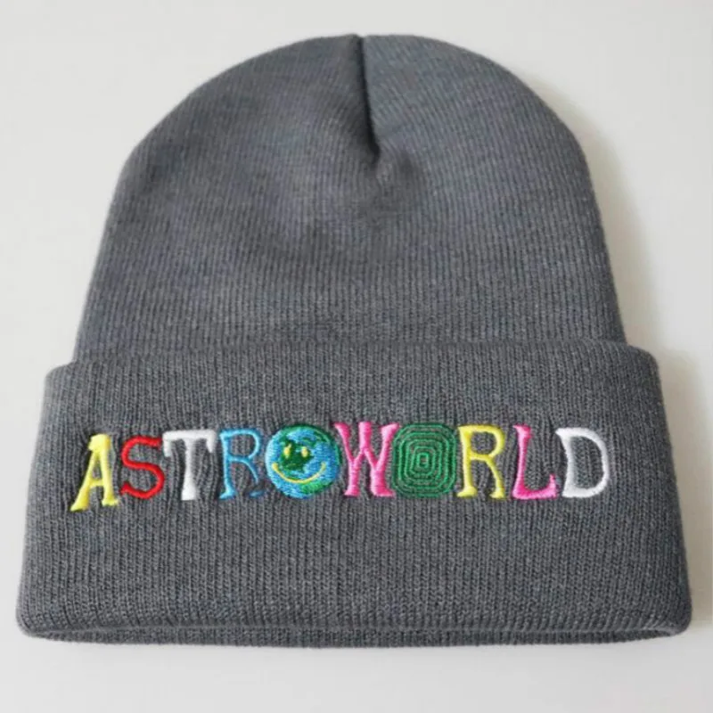Темно-серый ASTRO WORLD мужская вязаная шапка с вышивкой астромир Skullies Beanie уличная Теплая Лыжная Шапка женская модная зимняя шапка - Цвет: Темно-серый