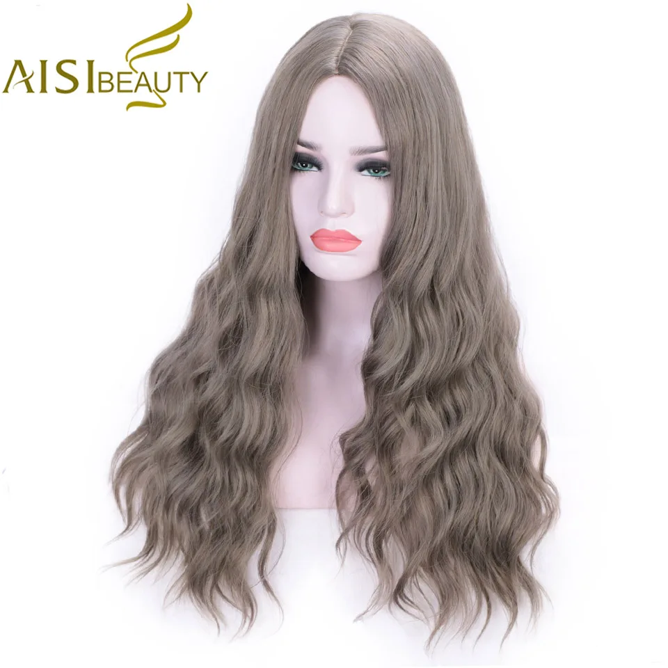 AISI BEAUTY Синтетические длинные завитые парики для женщин коричневый серый черный термостойкий натуральный косплей милый Лолита