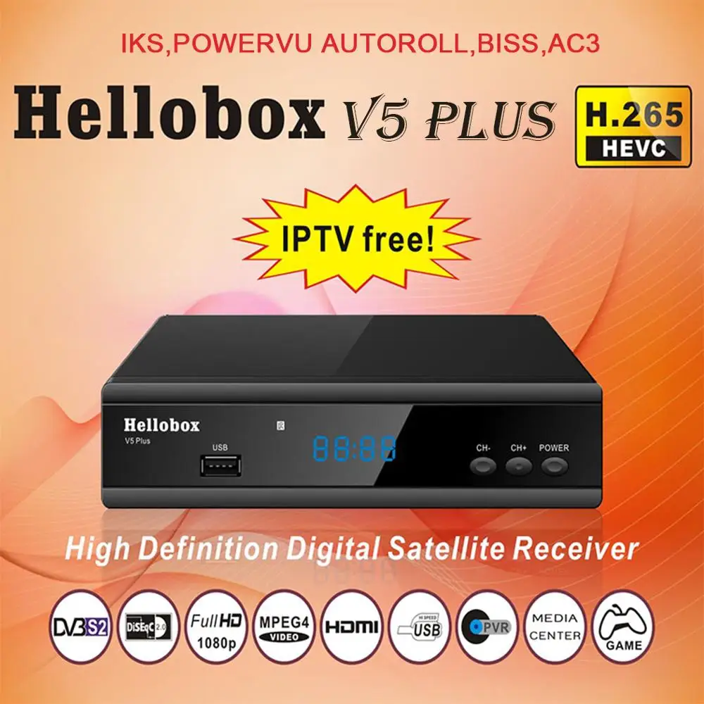 

Hellobox V5 Plus Satellite TV Receiver DVB-S2 DVB S2 H.265 Receptor Decoder DVBS2 TV Box PowrVu IKS Biss 3 Months Free IPTV SCAM