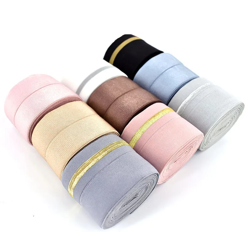 

Fold Over Elastic Band Nylon Gold Silver Stripe Webbing Waist Band Rubber 4cm Wide DIY Sewing Belt Underwear Dress Lace Trim 1M
