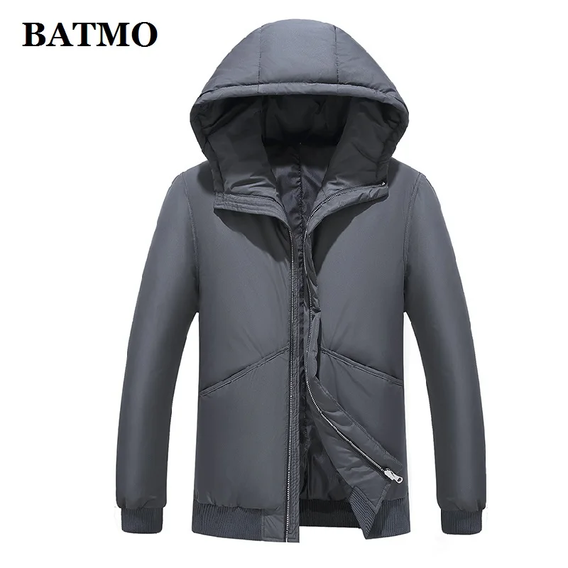 BATMO Новое поступление Зима Высокое качество 80% белый утиный пух с капюшоном куртки мужские, мужские зимние пуховики A9804 - Цвет: Серый