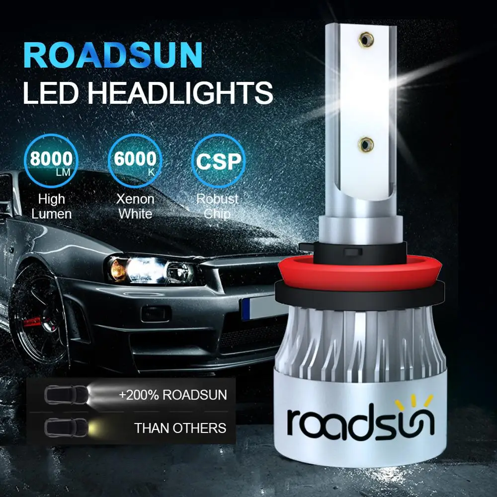 Roadsun H4 H7 H1 светодиоды с чипом CSP светодиодный фары для H8 H9 H11 12V 9005 9006 72W фары для 12000LM мини Размеры Автомобильный светодиодный светильник 6000K светодиодный помощи при парковке