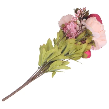 

1Bouquet 8 Heads Artificial Peony Silk Flower Leaf Home Wedding Party Decor Dark pink