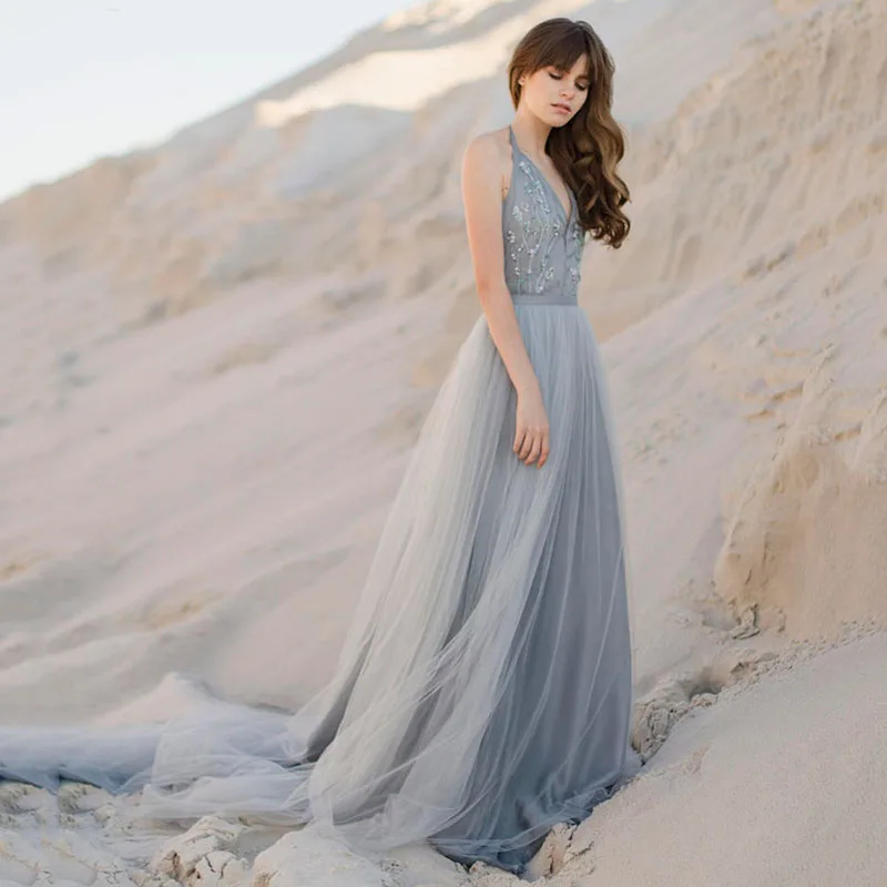 Eightree, Пляжное свадебное платье, robe de soiree, v-образный вырез, без рукавов, платье невесты, богемные свадебные платья, кружева, тюль, Аппликации, свадебное платье - Цвет: As Picture