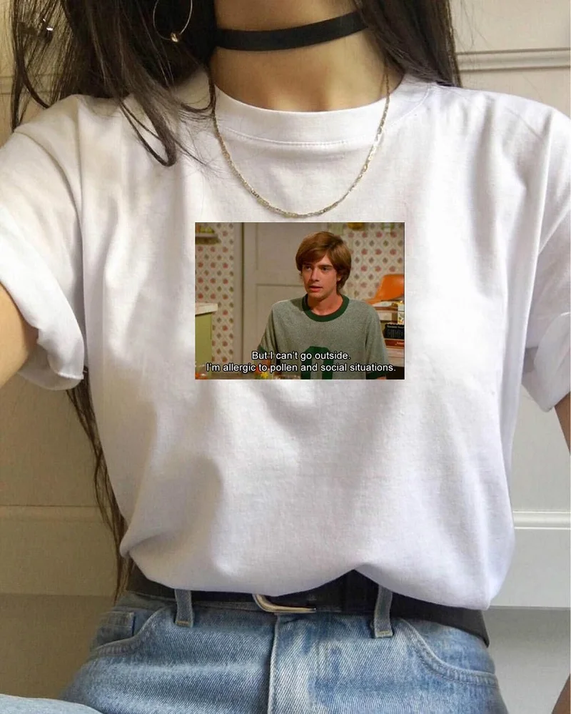 

Allergic To Pollen And Social Situations Letter Printed Graphic Tee Korean Style Casual Hipster Harajuku Meme Short Sleeves