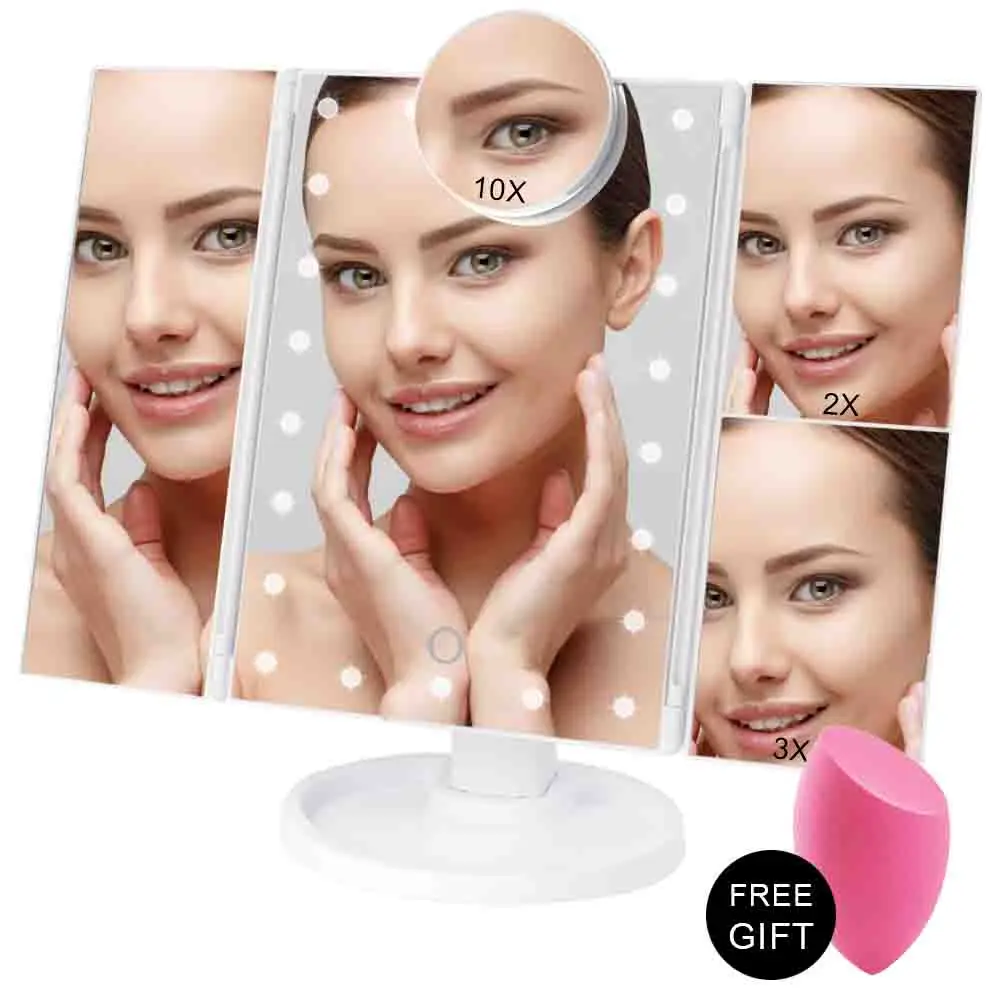 

Makeup Mirror With Touch Screen 22 LED Light Vanity Mirror1X/2X/3X/10X Magnifying Flexible Cosmetic Adjustable Dual Power Supply