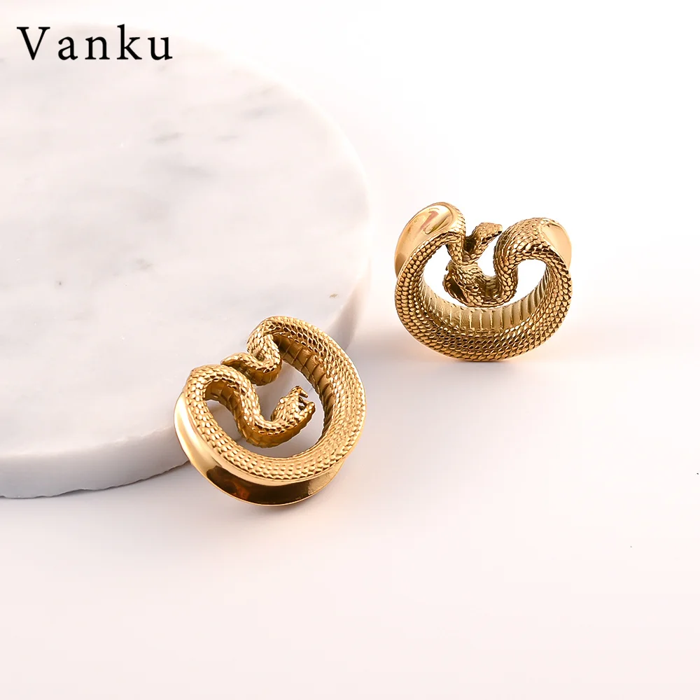 Stainless Steel Snake Saddle Ear Plugs Tunnels Ear Piercing Plugs Stretchers Body Jewelry Gauges Tunnels Expanders 2PCS Vanku