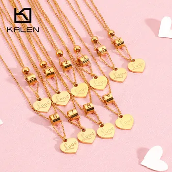 

KALEN New Lucky Number 1-9 Necklaces For Women Gold Color Stainless Steel Round Heart Love Shell Pearl Choker Mujer Jewelry