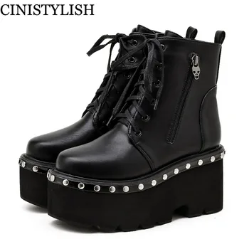 baratas Demonia Sapatos De Plataforma Ankle Boots Rendas Até Chunky Botas De Salto Alto Feminino Gótico Estilo Punk Outono Inverno Rebite Preto Gótico Y2k