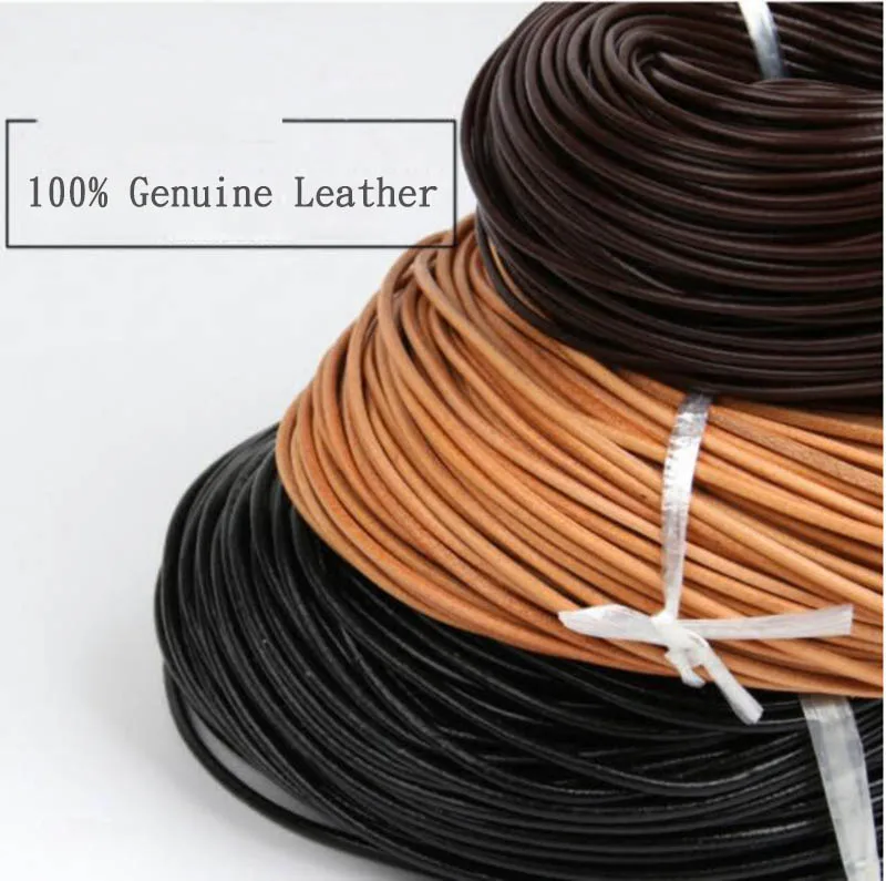 Genuine Leather Cord Round Cord Thong String Dark Jewelry Rope 1/1.5/2/3/4/5 mm 